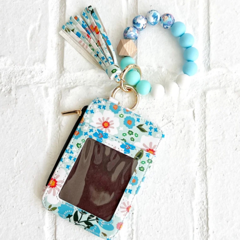 Ladies' Boho Style Wristlet Wallet Keychain With Beaded Tassel Decoration Blue